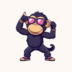 Cute monkey cartoon dancing Vector Icon Illustration