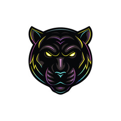 Create a striking image of a panther's head, illuminated with vibrant neon pink, blue, and green highlights, incorporating subtle stylistic elements (sle) for a futuristic, edgy feel.