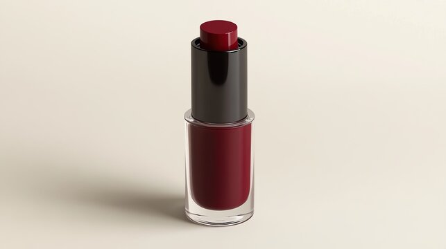 Design a 3D mockup of a nourishing lip gloss container with a sleek, modern design. The container should have a smooth, transparent finish