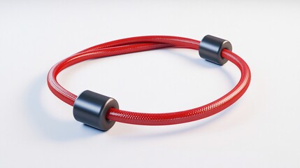 Red cable loop, black ends, white background, connection concept
