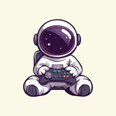 Astronaut playing a video game Cartoon Vector Icon Illustration