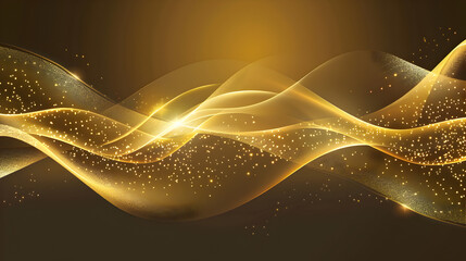 Elegant golden waves with sparkling particles create a dynamic and luxurious visual effect.