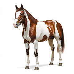 Obraz premium A full-body shot of an American Paint horse, isolated on a white background. Photorealistic image. 