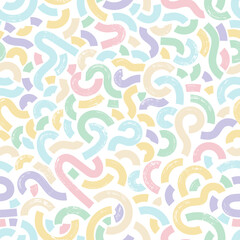 Seamless pattern pastel squiggle lines. Hand draw dry brush drawn thick doodle lines. Abstract geometric background. Vector grunge squiggles, curved brush strokes. Thick curved shapes seamless pattern