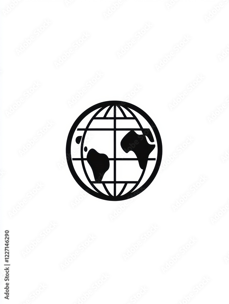 Aufkleber iconic globe illustration showcasing world continents in simple black and white design for education