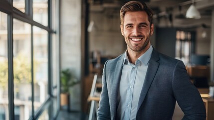 Fototapeta premium Confident Smiling Businessman in Modern Office