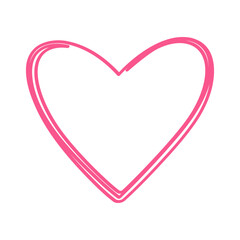 Freehand marker lines Outline Heart shape in pink. Logo Icon Sticker or Valentine Day design element