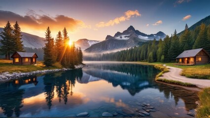 Fototapeta premium sunset in the mountains