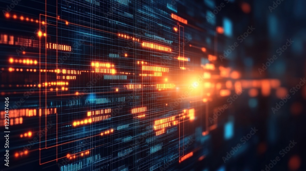 Poster abstract digital data flow with bright light and glowing lines