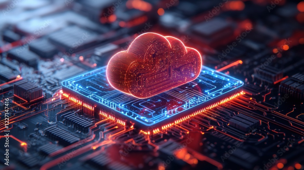 Poster futuristic cloud computing concept with digital circuit board elements