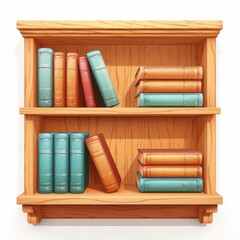 Wooden Bookshelf with Colorful Books Home Library Reading Nook Cozy Interior Design