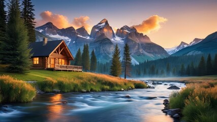 landscape with lake and mountains