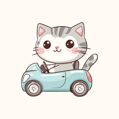A cartoon cat is riding a car Cartoon Vector Icon Illustration