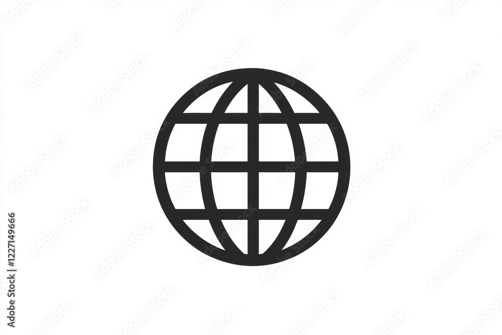 Poster symbolizing global connectivity through a simple black and white globe design representing unity and