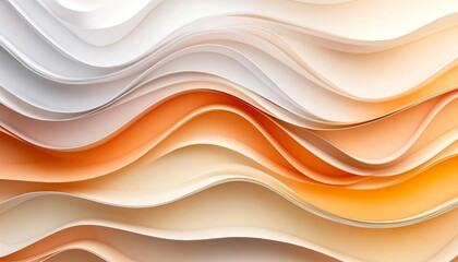Abstract Background, Pastel Orange and Soft Cream Gradient, Delicate 3D Wave Texture, Flowing Lines