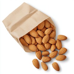 Delicious Roasted Almonds in Brown Paper Bag Healthy Snack Food Top View