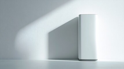 Fototapeta premium White product packaging, sunlit wall, studio, mockup