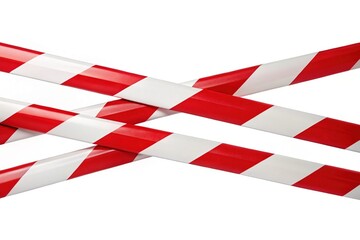 Crossed Red & White Warning Tape on White Background - Safety Barrier Stock Photo