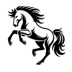 Clean black and white vector silhouette of horse on white background