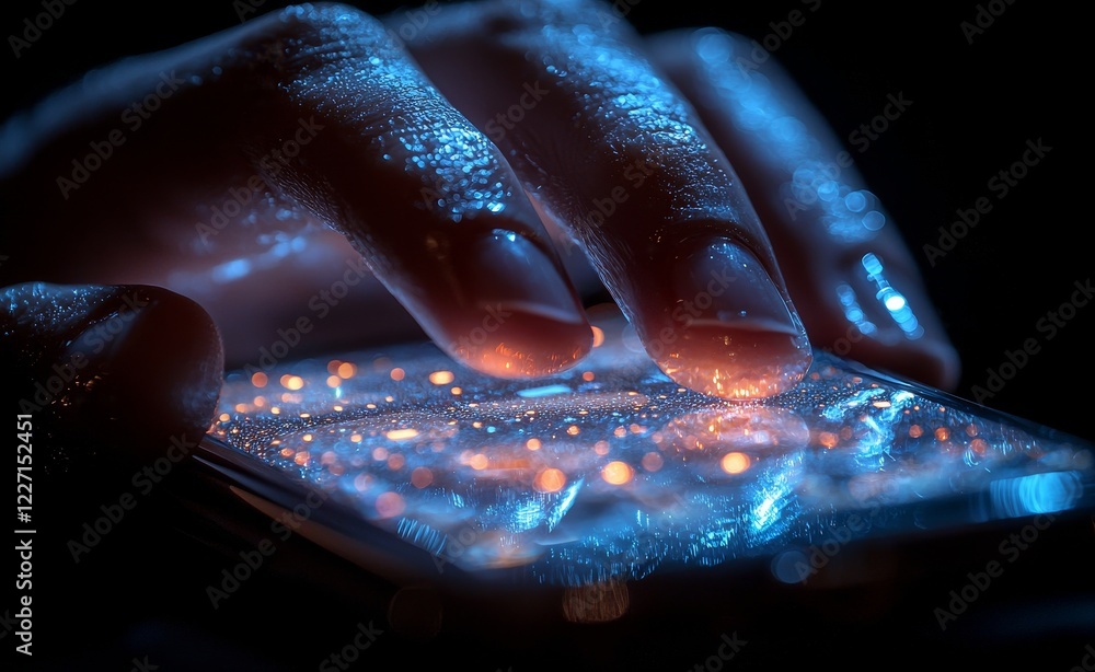 Poster finger directs to a mobile phone displaying a chatbot application that utilizes deep learning for st