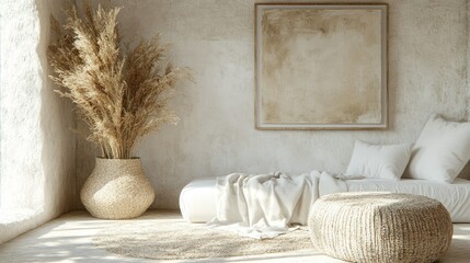 Sunlit boho room, pampas grass, relaxation