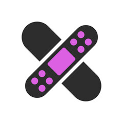 Medical cross bandage icon with violet dots design