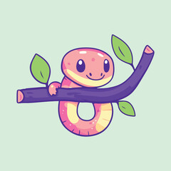 Cute Snake On A Tree Branch Cartoon Vector Icon Illustration