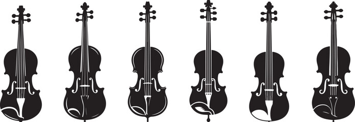 Violin silhouette vector art illustration. Black and white violin vector illustration. © Rina