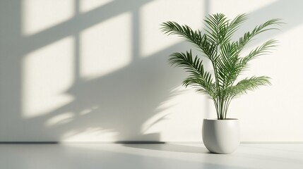 Obraz premium Sunlit Palm Plant in Minimalist Room Interior