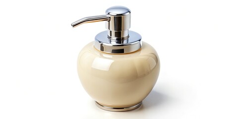 Obraz premium Elegant Cream Ceramic Soap Dispenser with Chrome Pump - Modern Bathroom Accessory