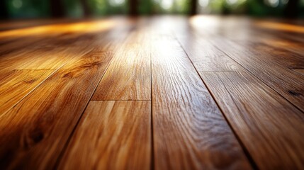 Sunlit hardwood floor, outdoor view.  Home decor