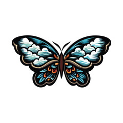 Generate a vibrant image of a butterfly with an ethereal aura, incorporating soft cloud-like elements, representing freedom and lightness.