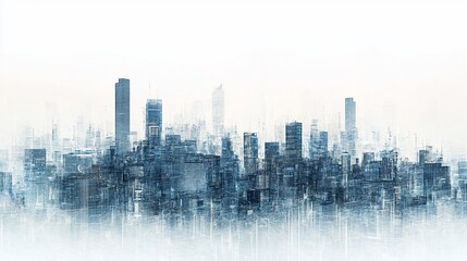 Cityscape, urban skyline, digital art, hazy background, website banner