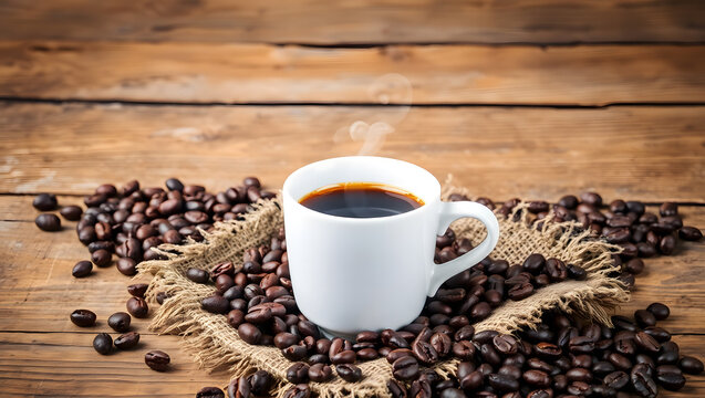 beans and a cup, cup of coffee and beans. heart, ai generated - Powered by Adobe