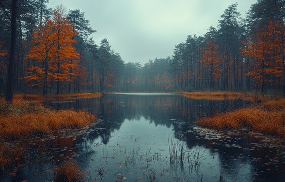 Swamp at gloomy weather in Latvia