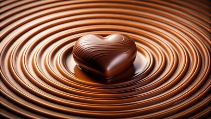 Chocolate heart rising from chocolate ripples in a shallow bowl, indulgent sweet treat