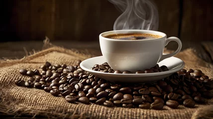  beans and a cup, cup of coffee and beans. heart, ai generated © VitorCosta