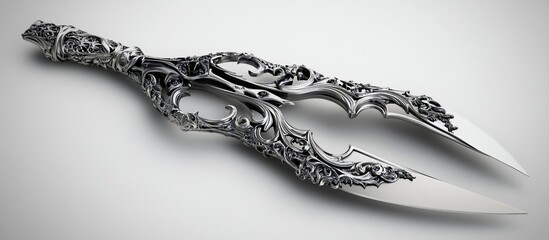 Ornate silver dagger, studio shot, white background, fantasy design, game asset