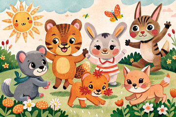Naklejka premium Group of funny cartoon animals