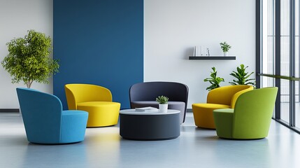 Modern office lounge chairs meeting area city view