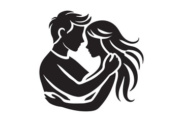 Hugging Couple Silhouette Love and Romance Vector