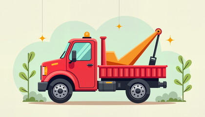 Naklejka premium Red tow truck with crane against pastel background