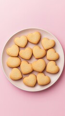 Fototapeta premium Delicious Heart Shaped Cookies on Pink Plate Sweet Valentine s Treat Baked Goods