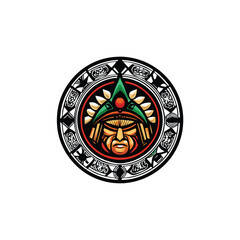 Obraz premium Design a striking logo featuring a stylized Aztec warrior's face, incorporating traditional motifs.