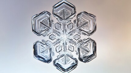Fototapeta premium Intricate snowflake macro shot, winter, studio, blurred background, holiday card