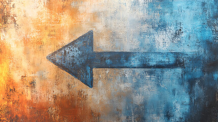 Abstract arrow on a grunge background with copy space. Blue and orange colors, high-resolution photography. 