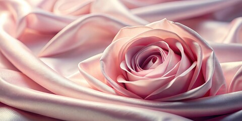 Softly glowing pink rose petals unfolding on a luxurious soft silk fabric background, with delicate creases and folds giving it a romantic texture , soft textiles, delicate folds
