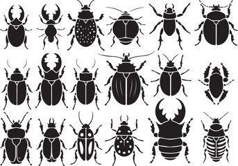 A set of insects silhouettes for flat design. Hand drawn vector illustration