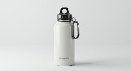 Sleek White Water Bottle with Carabiner for Hiking