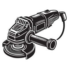 Angle grinder machine vector. Black silhouette on a white isolated background.
